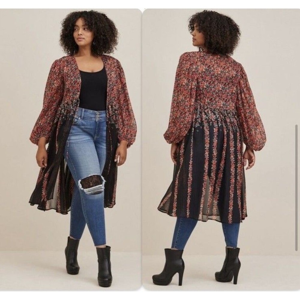 Torrid Lurex Chiffon Tie-Front Maxi Floral Kimono NWT Size 2 2X